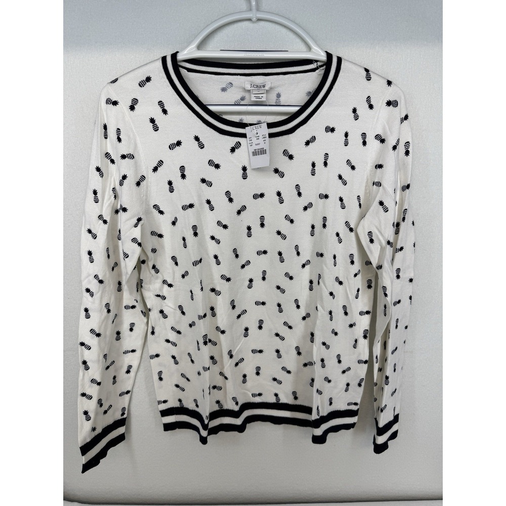NWT J. Crew Women's Gray Pineapple‎ Print Teddie Sweater Size Medium